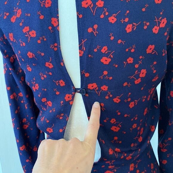 Reformation Navy and Red Zelda Floral Midi Dress w/ Thigh Split Size 2 Sold Out - Picture 14 of 16